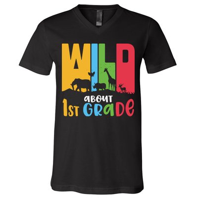 Team First Grade Wild About First Grade Back To School V-Neck T-Shirt