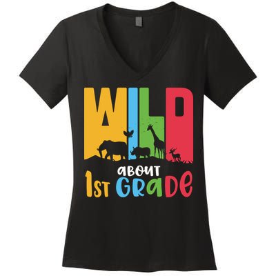 Team First Grade Wild About First Grade Back To School Women's V-Neck T-Shirt