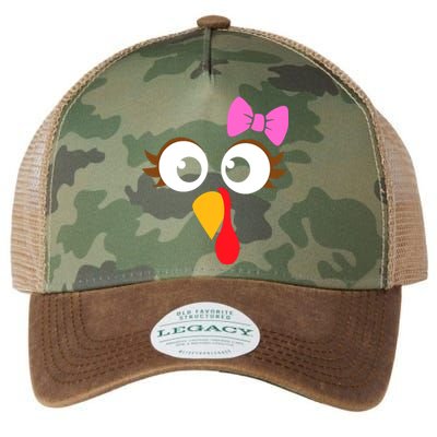 Turkey Face Girl Pink Bow, Thanksgiving Gift Legacy Tie Dye Trucker Hat