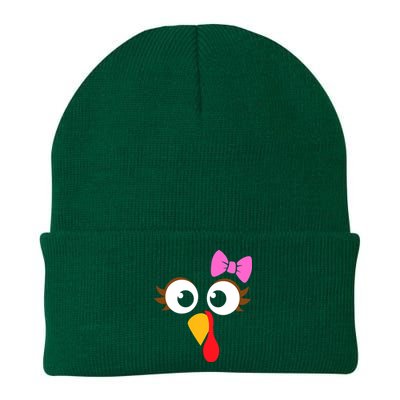 Turkey Face Girl Pink Bow, Thanksgiving Gift Knit Cap Winter Beanie