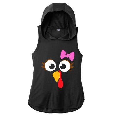 Turkey Face Girl Pink Bow, Thanksgiving Gift Ladies PosiCharge Tri-Blend Wicking Draft Hoodie Tank