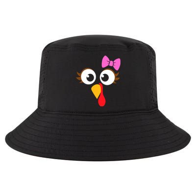 Turkey Face Girl Pink Bow, Thanksgiving Gift Cool Comfort Performance Bucket Hat