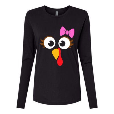 Turkey Face Girl Pink Bow, Thanksgiving Gift Womens Cotton Relaxed Long Sleeve T-Shirt