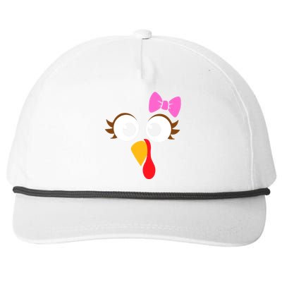 Turkey Face Girl Pink Bow, Thanksgiving Gift Snapback Five-Panel Rope Hat