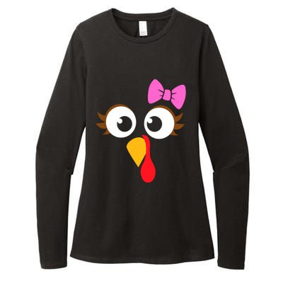 Turkey Face Girl Pink Bow, Thanksgiving Gift Womens CVC Long Sleeve Shirt