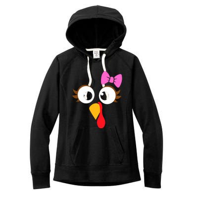 Turkey Face Girl Pink Bow, Thanksgiving Gift Women's Fleece Hoodie