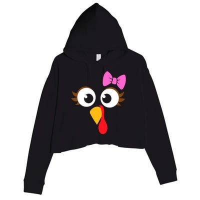 Turkey Face Girl Pink Bow, Thanksgiving Gift Crop Fleece Hoodie