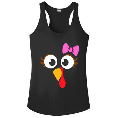 Turkey Face Girl Pink Bow, Thanksgiving Gift Ladies PosiCharge Competitor Racerback Tank