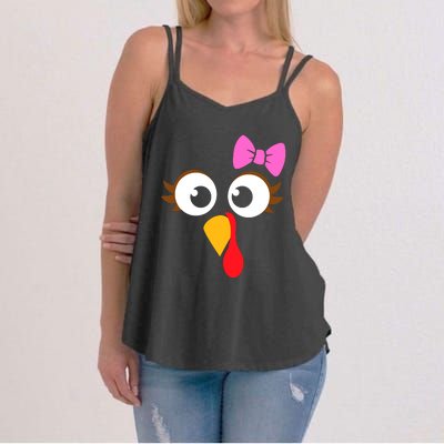 Turkey Face Girl Pink Bow, Thanksgiving Gift Women's Strappy Tank