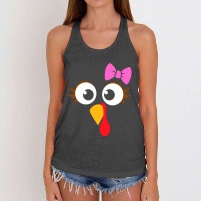 Turkey Face Girl Pink Bow, Thanksgiving Gift Women's Knotted Racerback Tank