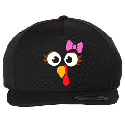 Turkey Face Girl Pink Bow, Thanksgiving Gift Wool Snapback Cap