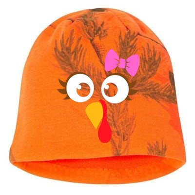 Turkey Face Girl Pink Bow, Thanksgiving Gift Kati - Camo Knit Beanie