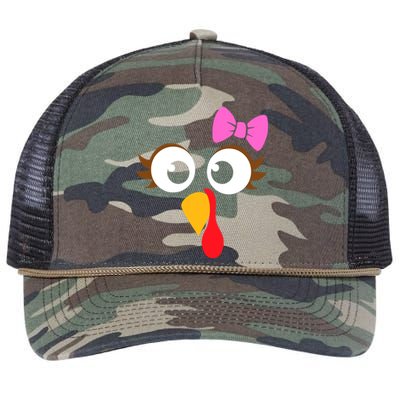 Turkey Face Girl Pink Bow, Thanksgiving Gift Retro Rope Trucker Hat Cap