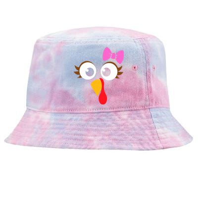 Turkey Face Girl Pink Bow, Thanksgiving Gift Tie-Dyed Bucket Hat