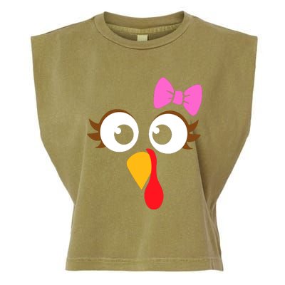 Turkey Face Girl Pink Bow, Thanksgiving Gift Garment-Dyed Women's Muscle Tee