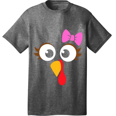 Turkey Face Girl Pink Bow, Thanksgiving Gift T-Shirt