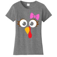 Turkey Face Girl Pink Bow, Thanksgiving Gift Women's T-Shirt