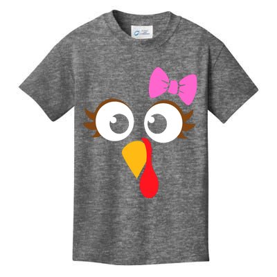 Turkey Face Girl Pink Bow, Thanksgiving Gift Kids T-Shirt