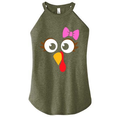 Turkey Face Girl Pink Bow, Thanksgiving Gift Women's Perfect Tri Rocker Tank