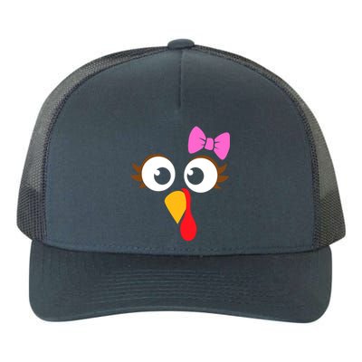 Turkey Face Girl Pink Bow, Thanksgiving Gift Yupoong Adult 5-Panel Trucker Hat