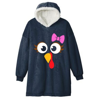 Turkey Face Girl Pink Bow, Thanksgiving Gift Hooded Wearable Blanket