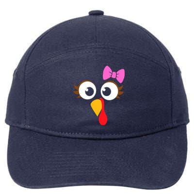 Turkey Face Girl Pink Bow, Thanksgiving Gift 7-Panel Snapback Hat