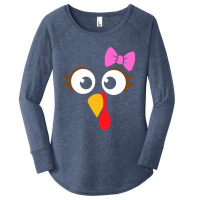 Turkey Face Girl Pink Bow, Thanksgiving Gift Women's Perfect Tri Tunic Long Sleeve Shirt