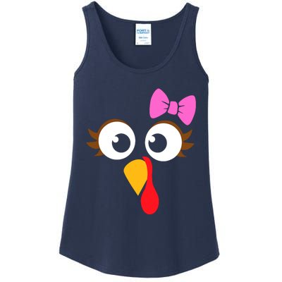 Turkey Face Girl Pink Bow, Thanksgiving Gift Ladies Essential Tank