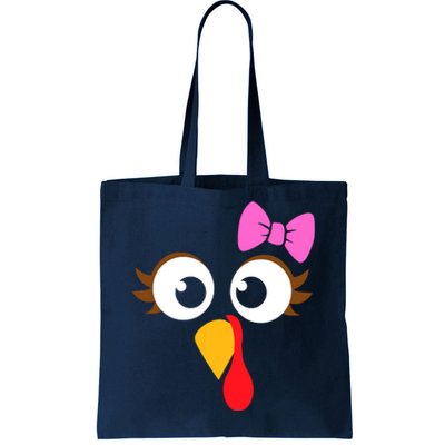 Turkey Face Girl Pink Bow, Thanksgiving Gift Tote Bag