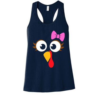 Turkey Face Girl Pink Bow, Thanksgiving Gift Women's Racerback Tank