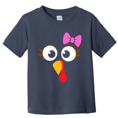 Turkey Face Girl Pink Bow, Thanksgiving Gift Toddler T-Shirt