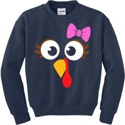 Turkey Face Girl Pink Bow, Thanksgiving Gift Kids Sweatshirt