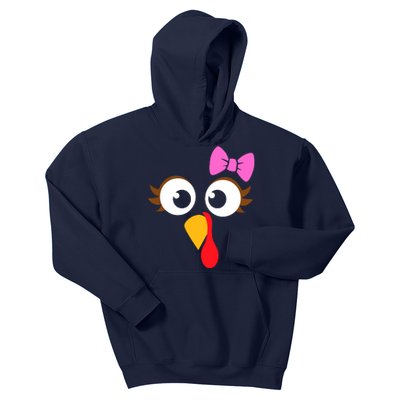 Turkey Face Girl Pink Bow, Thanksgiving Gift Kids Hoodie