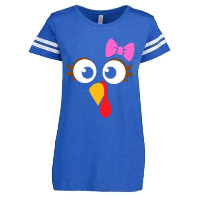 Turkey Face Girl Pink Bow, Thanksgiving Gift Enza Ladies Jersey Football T-Shirt