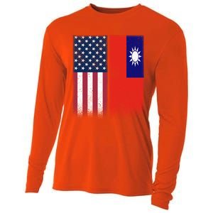 Taiwanese Flag Gift Usa And Taiwan Flags Proud Taiwan Gift Cooling Performance Long Sleeve Crew