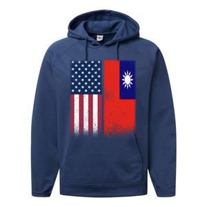 Taiwanese Flag Gift Usa And Taiwan Flags Proud Taiwan Gift Performance Fleece Hoodie