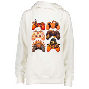 Thanksgiving Fall Gaming Controllers Turkey Funny Gamer Gift Womens Funnel Neck Pullover Hood