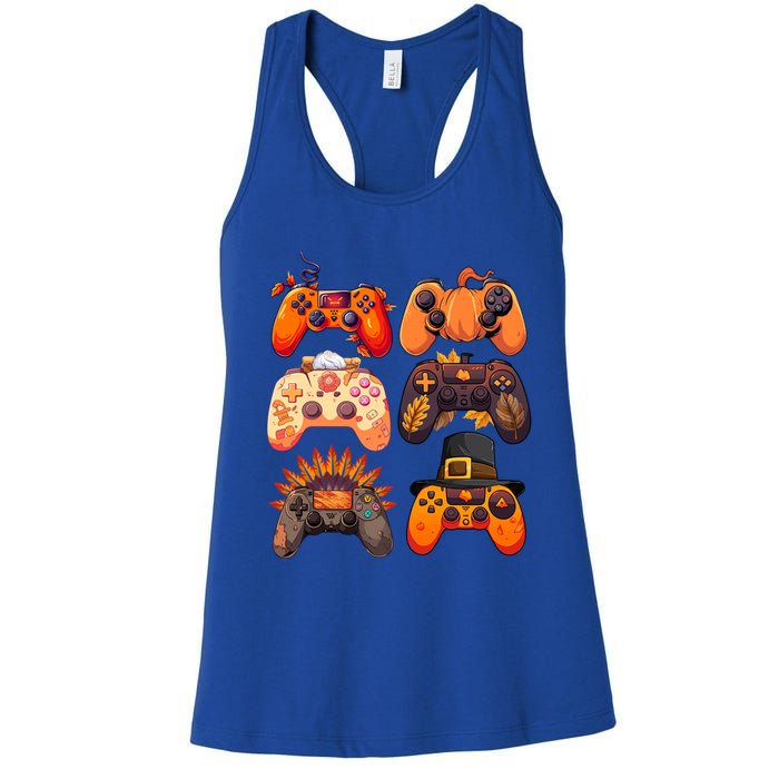 Thanksgiving Fall Gaming Controllers Turkey Funny Gamer Gift Women's Racerback Tank