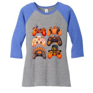 Thanksgiving Fall Gaming Controllers Turkey Funny Gamer Gift Women's Tri-Blend 3/4-Sleeve Raglan Shirt