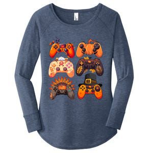 Thanksgiving Fall Gaming Controllers Turkey Funny Gamer Gift Women's Perfect Tri Tunic Long Sleeve Shirt