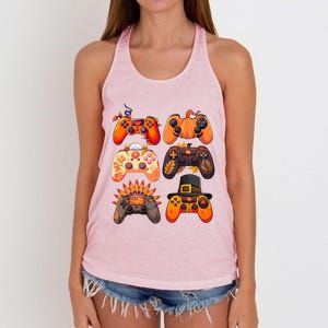 Thanksgiving Fall Gaming Controllers Turkey Funny Gamer Gift Women's Knotted Racerback Tank