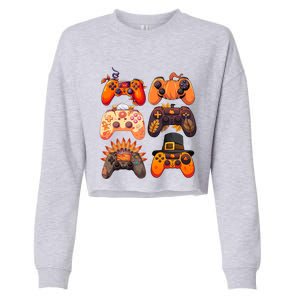 Thanksgiving Fall Gaming Controllers Turkey Funny Gamer Gift Cropped Pullover Crew