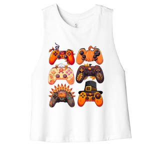 Thanksgiving Fall Gaming Controllers Turkey Funny Gamer Gift Women's Racerback Cropped Tank