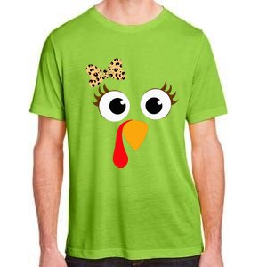 Turkey Face Girl Leopard Bow Thanksgiving Turkey Adult ChromaSoft Performance T-Shirt