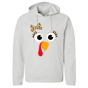 Turkey Face Girl Leopard Bow Thanksgiving Turkey Performance Fleece Hoodie