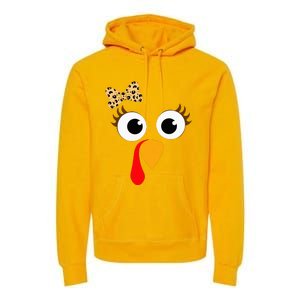 Turkey Face Girl Leopard Bow Thanksgiving Turkey Premium Hoodie