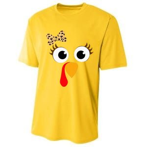 Turkey Face Girl Leopard Bow Thanksgiving Turkey Performance Sprint T-Shirt