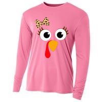 Turkey Face Girl Leopard Bow Thanksgiving Turkey Cooling Performance Long Sleeve Crew