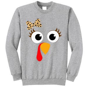 Turkey Face Girl Leopard Bow Thanksgiving Turkey Sweatshirt