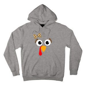 Turkey Face Girl Leopard Bow Thanksgiving Turkey Tall Hoodie